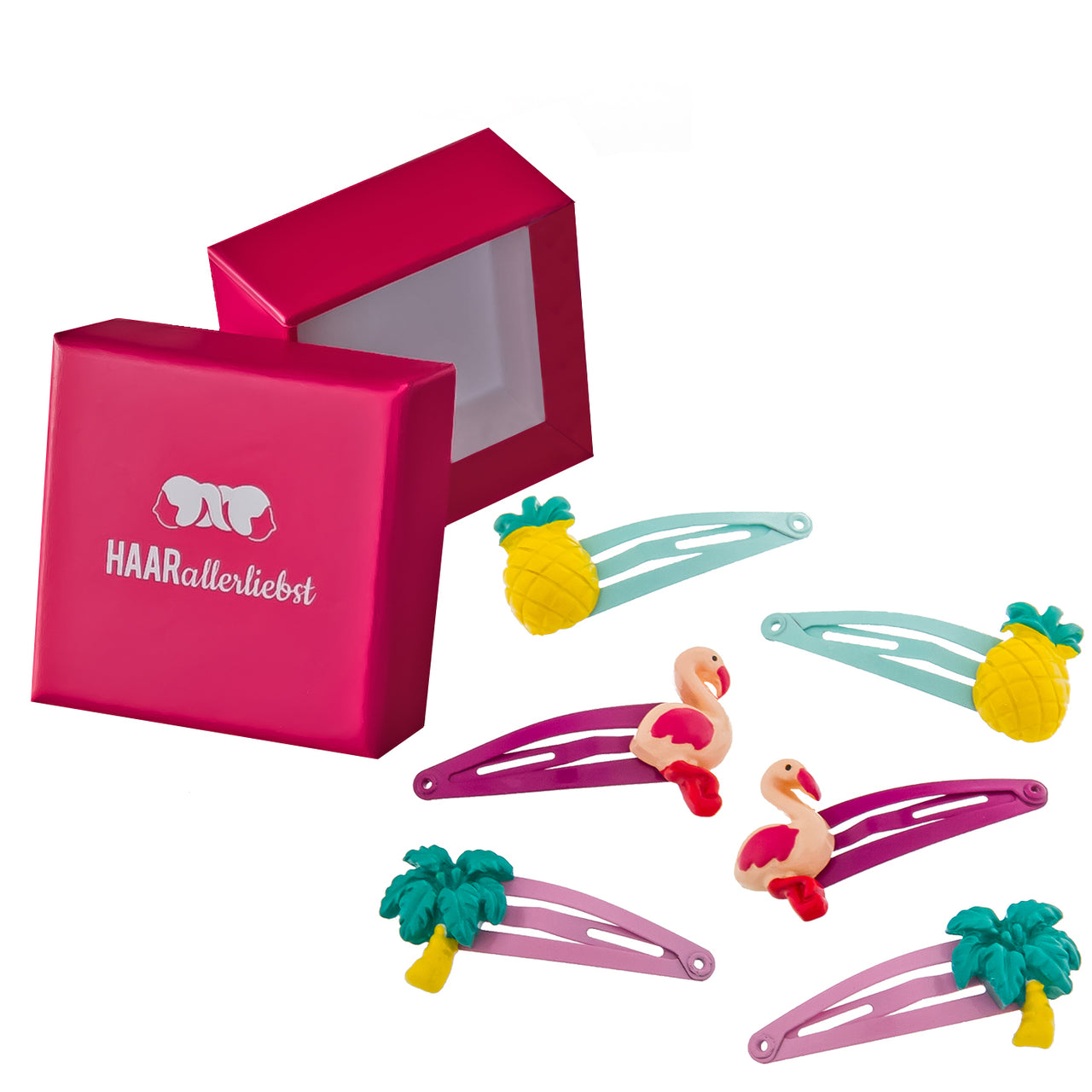 Haarspangen Set Flamingo Ananas Palme (bunt | 6 Stück)