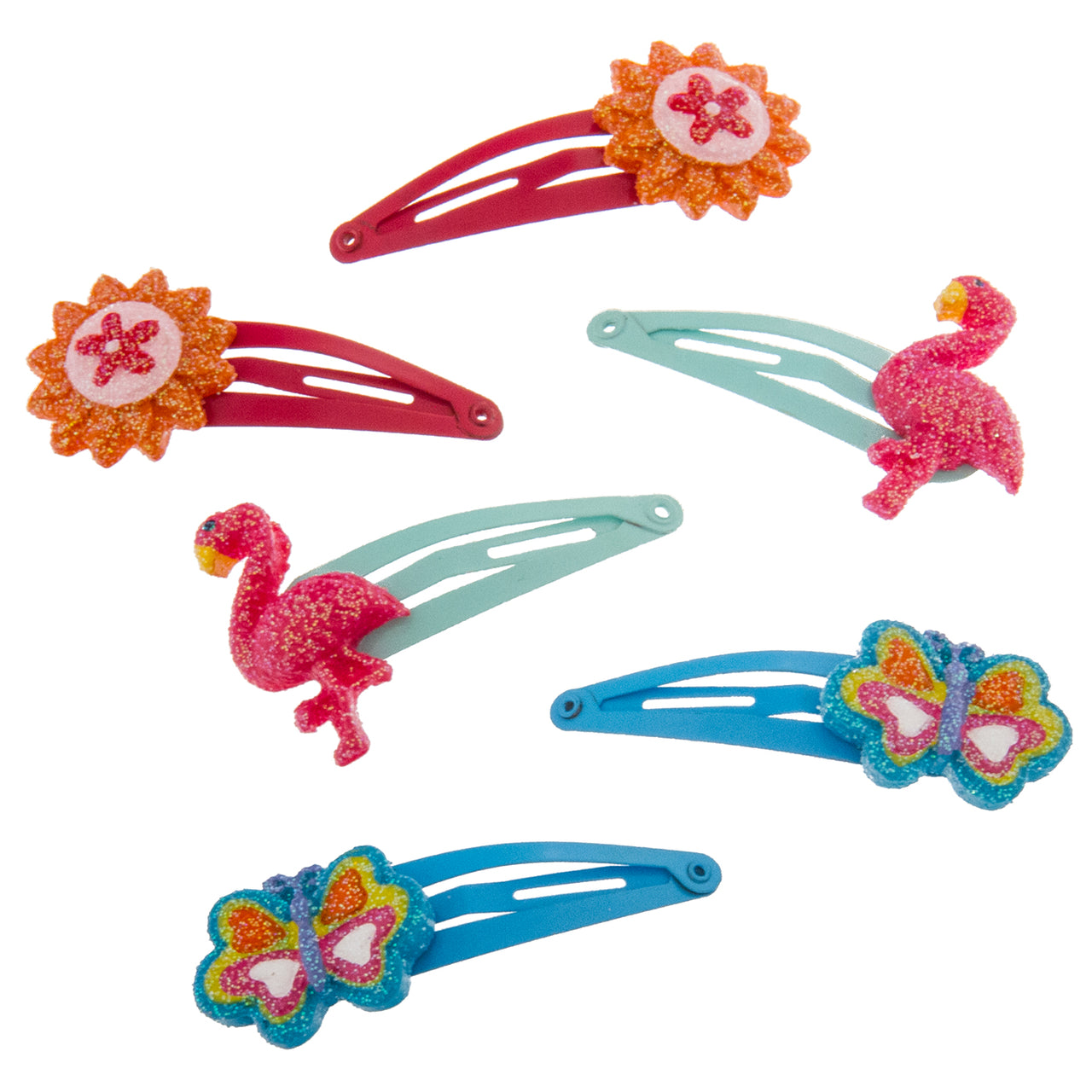 Haarspangen Set Flamingo Schmetterling Blume (glitzernd | 6 Stück)