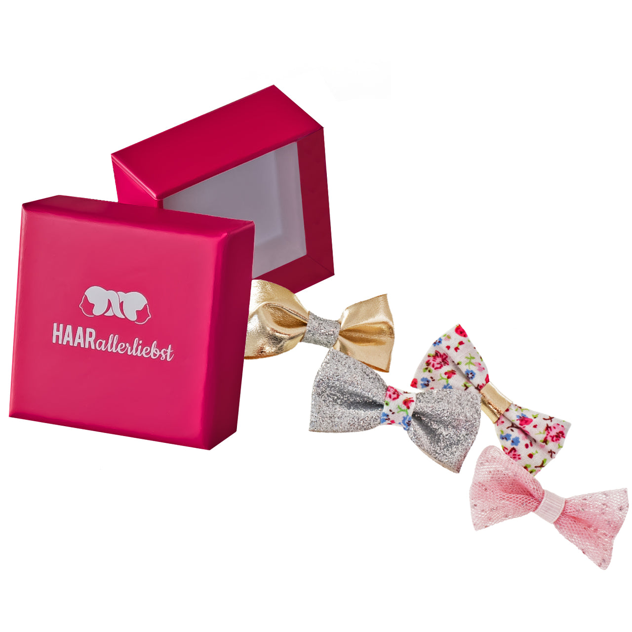 Haarspangen Schleifen Set (rosa silber gold | 4 Stück)