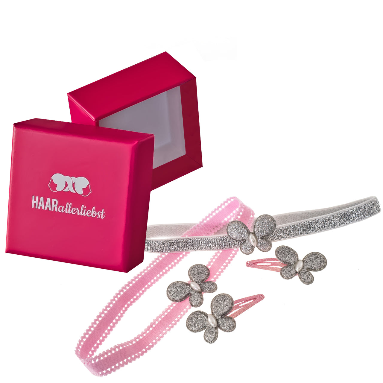 Haarschmuck Set Schmetterlinge (rosa silber | 4 Stück)