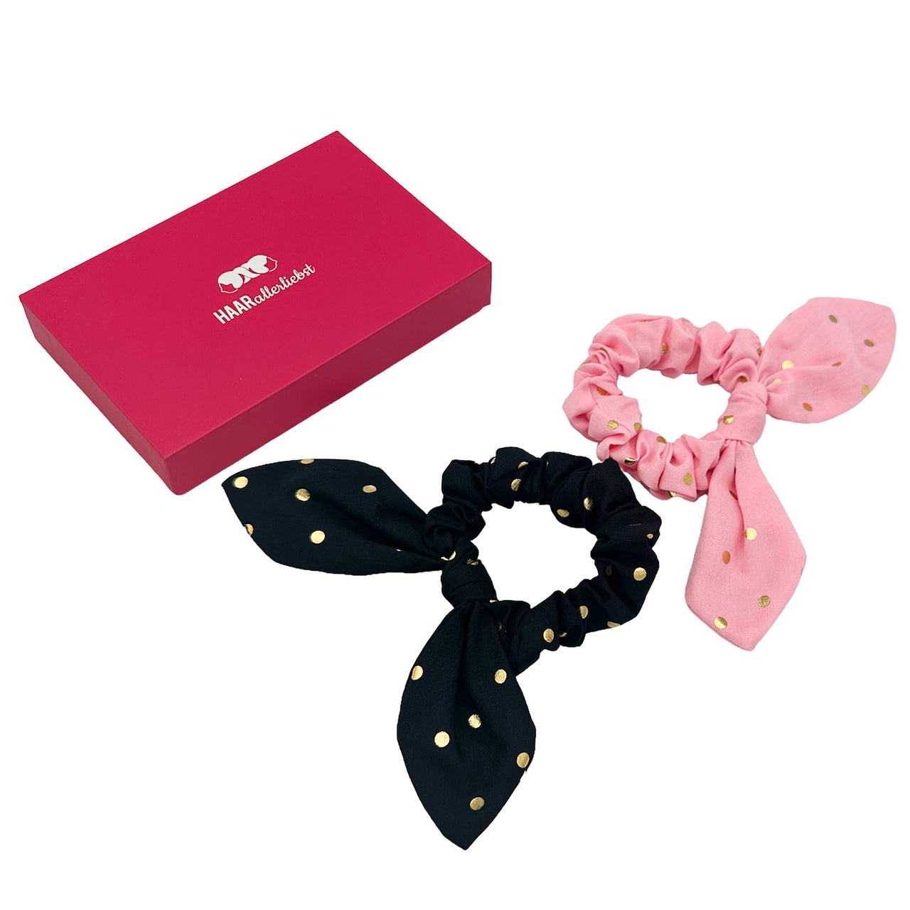 Haargummi Set Scrunchies (schwarz rosa gold | 2 Stück)