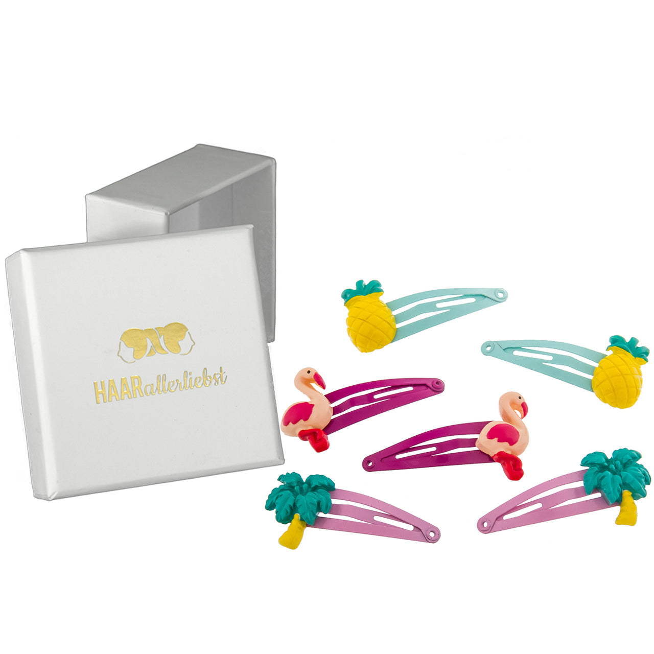 Haarspangen Set Flamingo Ananas Palme (bunt | 6 Stück)