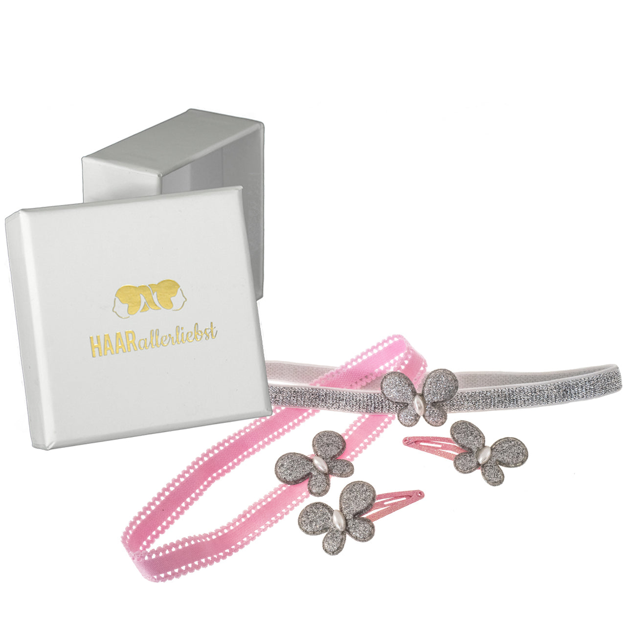 Haarschmuck Set Schmetterlinge (rosa silber | 4 Stück)