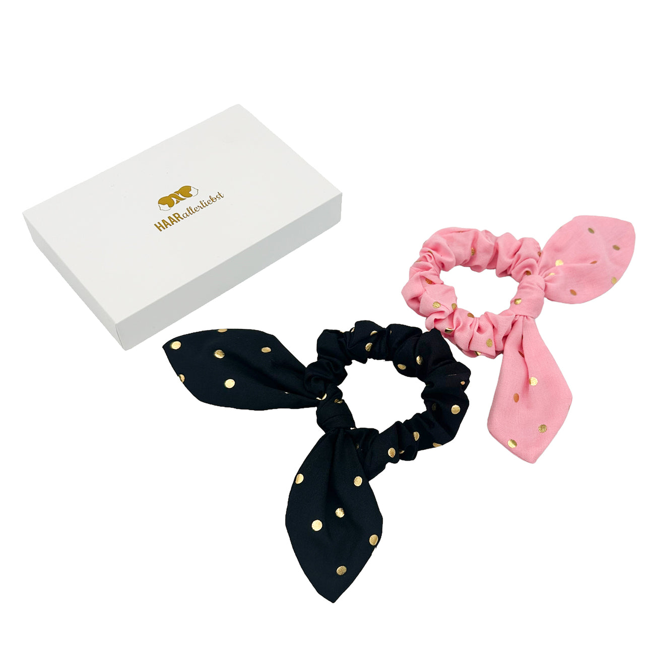 Haargummi Set Scrunchies (schwarz rosa gold | 2 Stück)